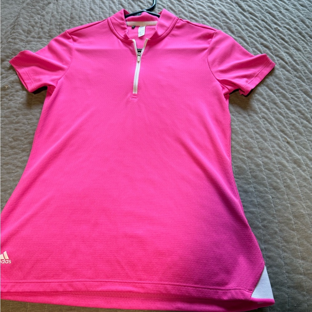 Adidas Bright Pink Polo with Zip Collar